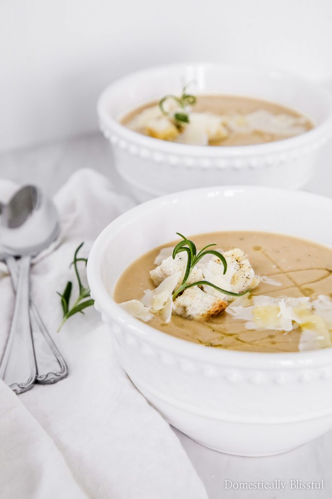 This Creamy White Bean Soup is made with simple ingredients yet is packed full of warm & cozy flavors. This soup is blended together using the Calphalon Precision Control™ Blender from Target for a perfectly creamy texture you will love!