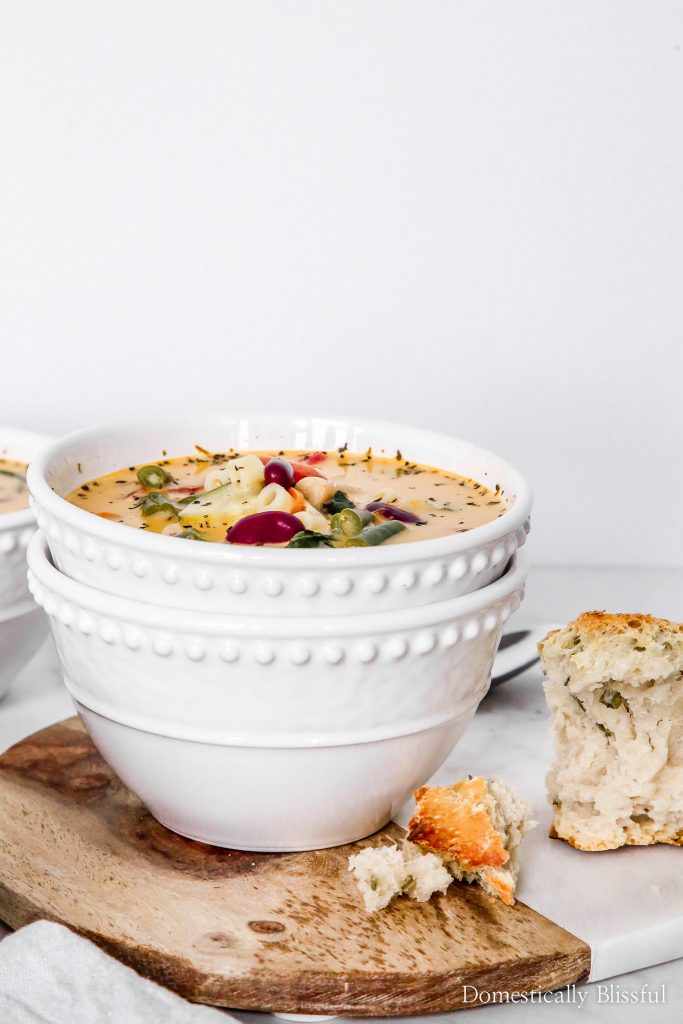 This Creamy Minestrone Soup is a delicious creamy twist on a classic soup recipe that is full of fresh vegetables.