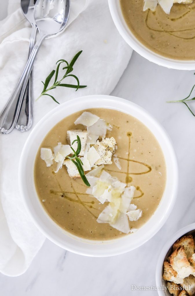 This Creamy White Bean Soup is made with simple ingredients yet is packed full of warm & cozy flavors. This soup is blended together using the Calphalon Precision Control™ Blender from Target for a perfectly creamy texture you will love!
