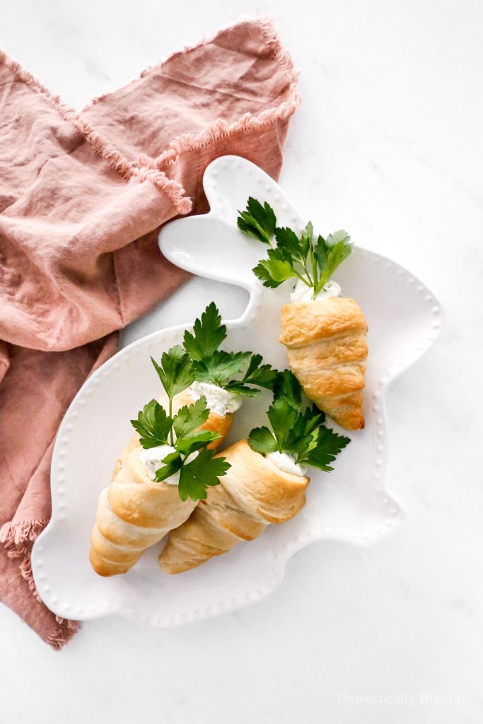 These Stuffed Crescent Roll Carrots are filled with Boursin, cream cheese, fresh parsley, and a squeeze of lemon. It is the perfect savory treat for an Easter brunch or spring party.