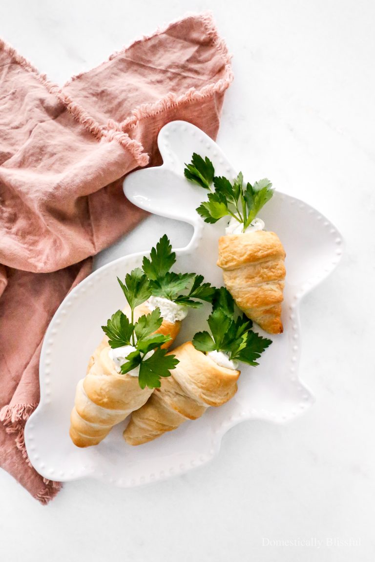 These Stuffed Crescent Roll Carrots are filled with Boursin, cream cheese, fresh parsley, and a squeeze of lemon. It is the perfect savory treat for an Easter brunch or spring party.