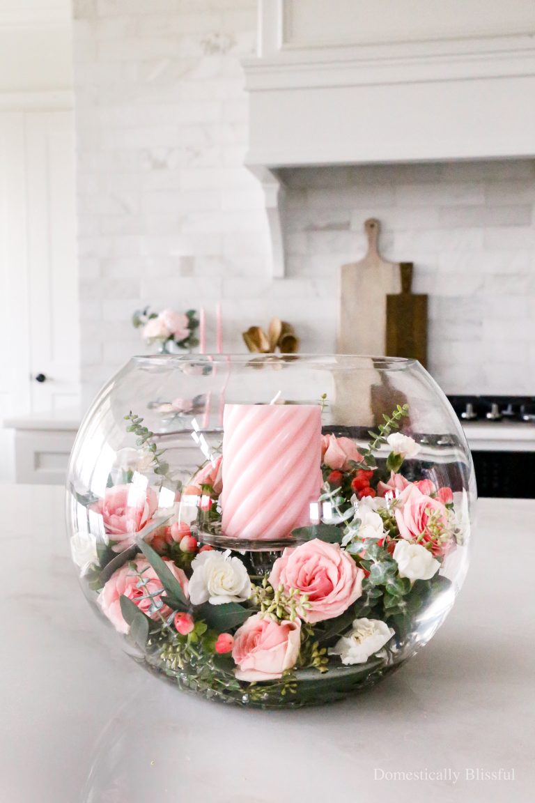 This Eucalyptus Flower Candle Centerpiece is simply beautiful making it perfect for Valentine's Day, Mother's Day, or just a random Wednesday.