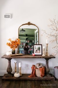 Simple Fall Entryway Decor with fall stems, a DIY fall maple tree, pumpkins, and cozy fall colors.