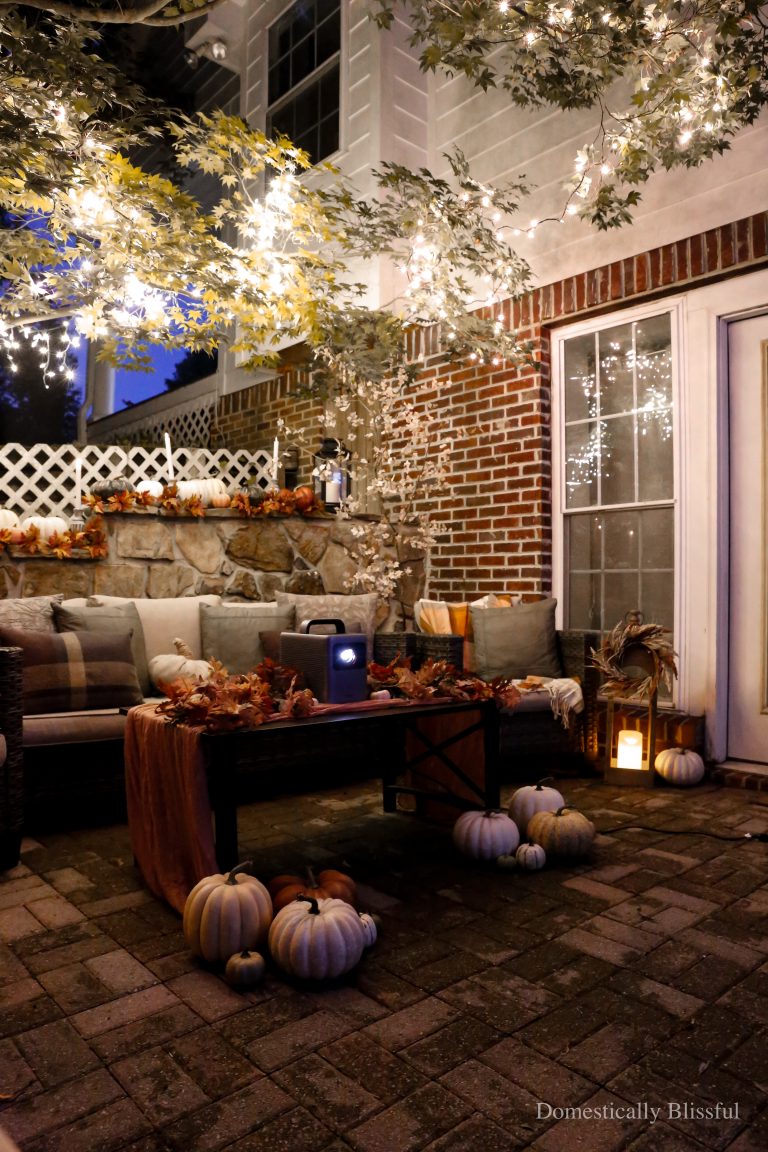 A fun Fall Outdoor Movie Night with hers and his movie choices plus popcorn and hot chocolate.