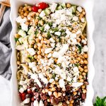 An easy Greek Pasta Salad you can make ahead of time this summer for an easy dinner or a flavorful party side dish.