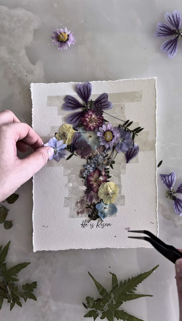 This DIY He is Risen Flower Cross is a beautiful way to create art for your home this Easter.