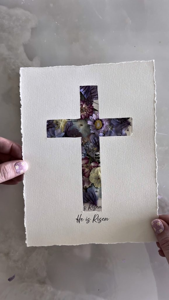 This DIY He is Risen Flower Cross is a beautiful way to create art for your home this Easter.