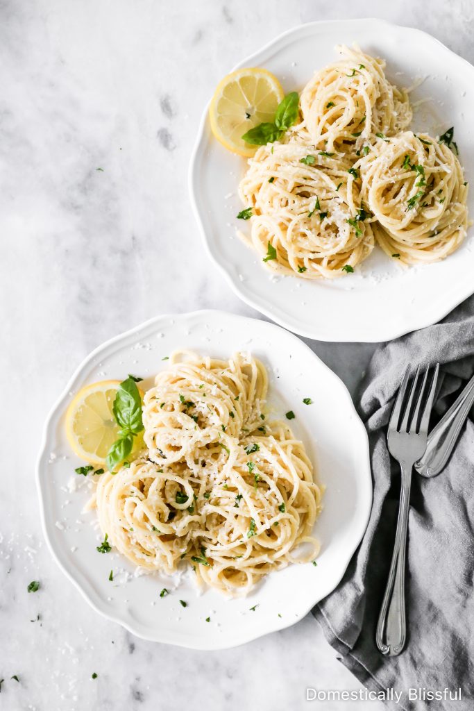 This Lemon Garlic Parmesan Pasta is full of fresh lemony flavor and is a great summer recipe to enjoy as a side dish or main meal.