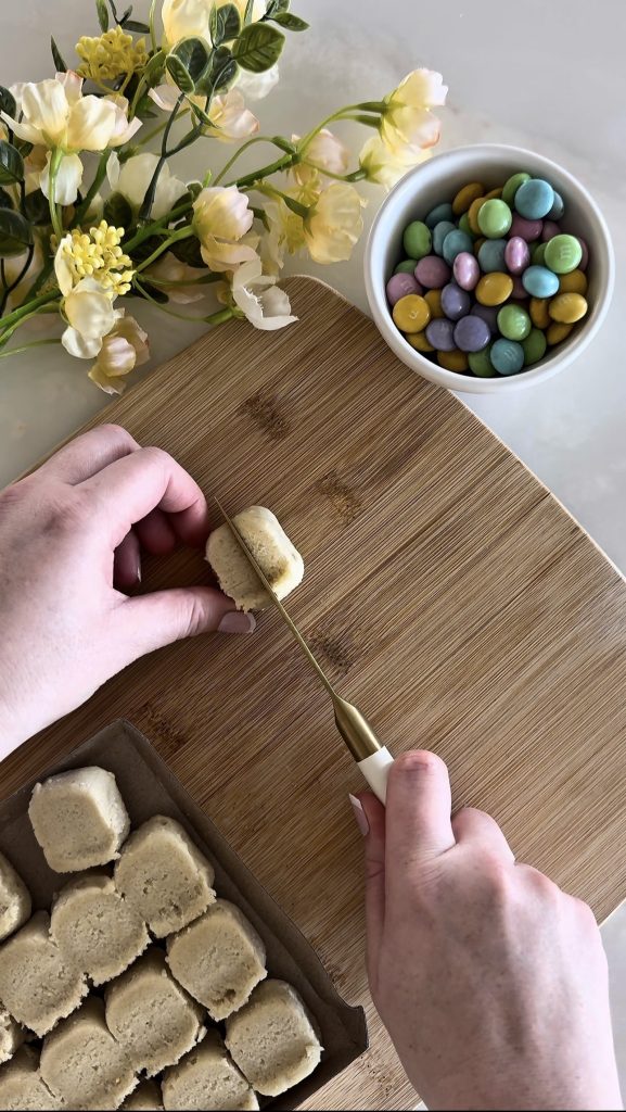 These Mini Bunny Sugar Cookies are made with pastel M&M's and are the perfect bite-sized dessert for an Easter brunch or spring party.