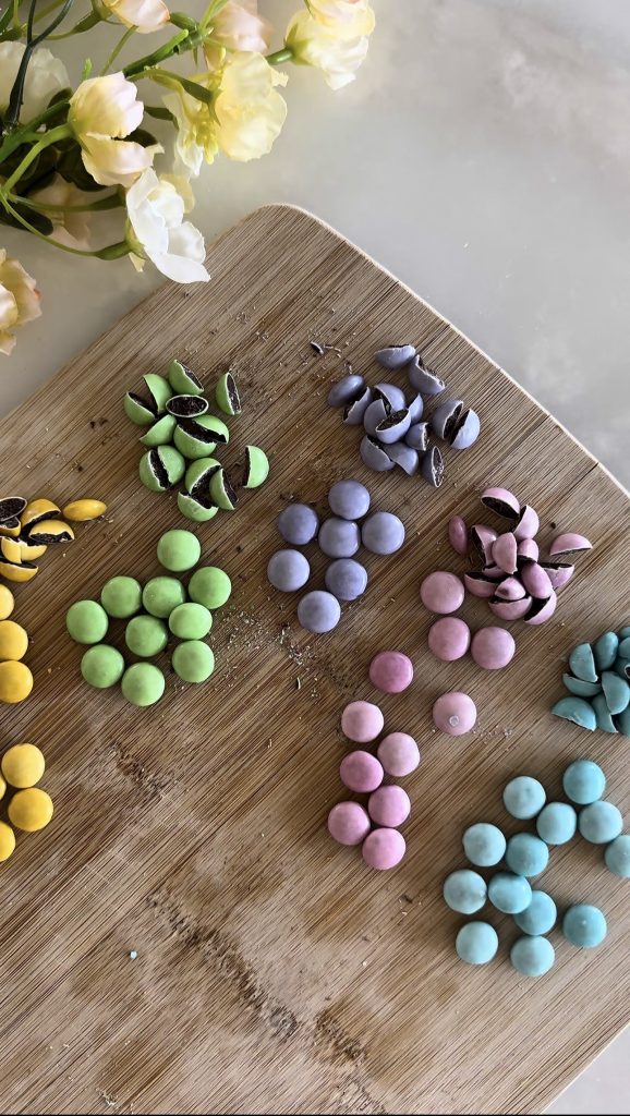 These Mini Bunny Sugar Cookies are made with pastel M&M's and are the perfect bite-sized dessert for an Easter brunch or spring party.