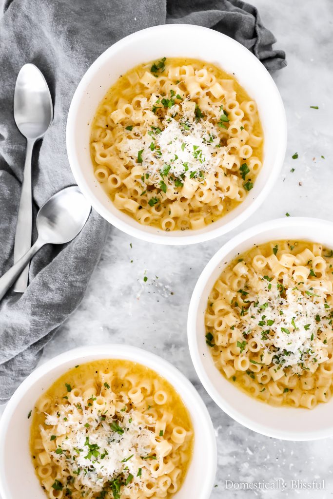 This Parmesan Pasta Soup is a cozy vegetarian soup recipe that is made with only 5 ingredients!
