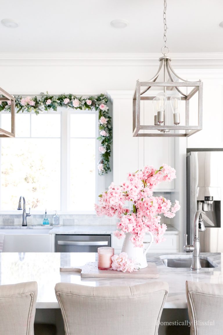 Simple Pink Floral Valentine's Day Kitchen Decor inspiration to help you decorate for February.