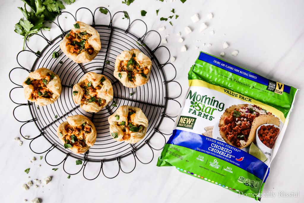  These Vegetarian Chorizo Spinach Cheese Puffs are the perfect last-minute holiday recipe that is quick & easy to create & full of flavor!