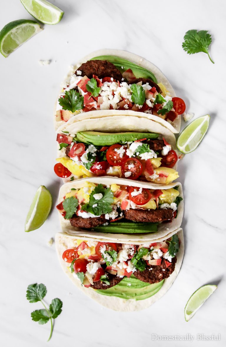 These vegetarian Sausage Breakfast Tacos are full of fresh colorful flavor.