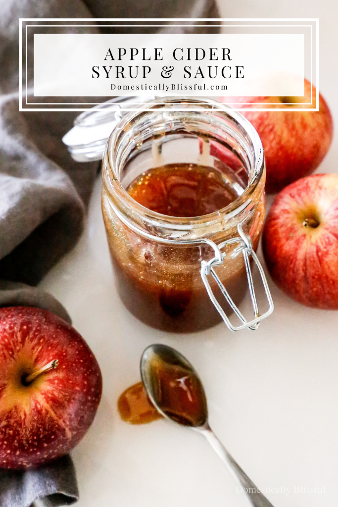 A super easy 1-ingredient Homemade Apple Cider Syrup and Sauce for fall to drizzle on top of pancakes, waffles, hot chocolate, coffee, ice cream, pie, and any other favorite fall treats!