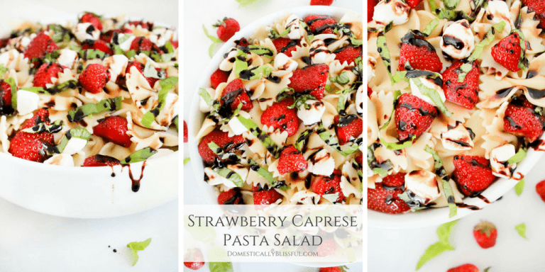 Strawberry Caprese Pasta Salad is overflowing with fresh flavor & is the perfect addition to any summer meal!