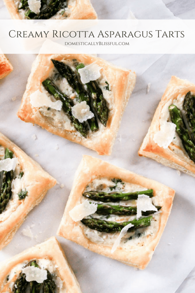 These Creamy Ricotta Asparagus Tarts are the perfect spring appetizer for your Easter party.