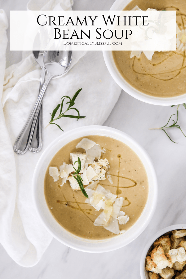 This Creamy White Bean Soup is made with simple ingredients yet is packed full of warm & cozy flavors. This soup is blended together using the Calphalon Precision Control™ Blender from Target for a perfectly creamy texture you will love!