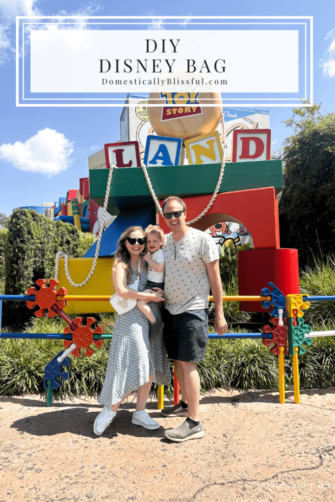 A DIY Disney Bag with a pearl Mickey Mouse patch to take on your next Disney World Vacation.