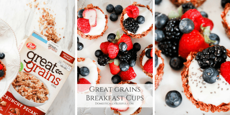 Great Grains Breakfast Cups filled with yogurt and fresh fruit for a bright and healthy breakfast.
