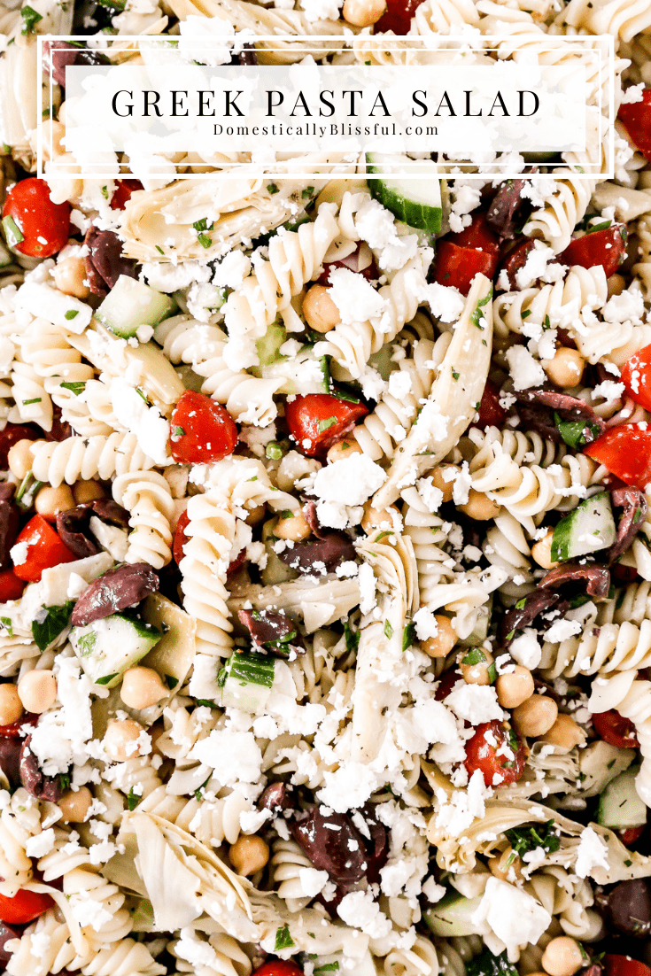 An easy Greek Pasta Salad you can make ahead of time this summer for an easy dinner or a flavorful party side dish.