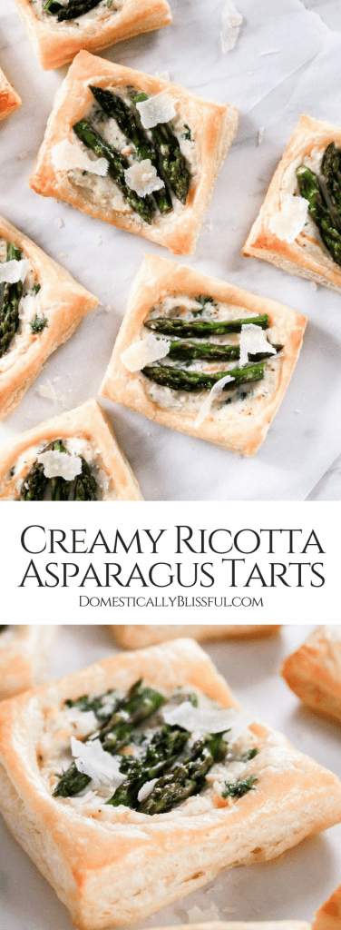 These Creamy Ricotta Asparagus Tarts are the perfect spring appetizer for your Easter party.