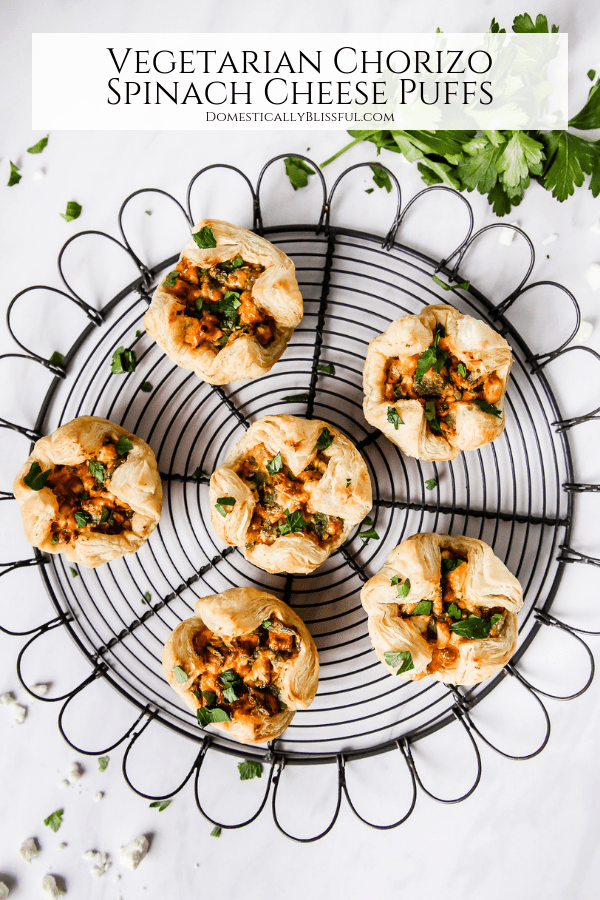  These Vegetarian Chorizo Spinach Cheese Puffs are the perfect last-minute holiday recipe that is quick & easy to create & full of flavor!